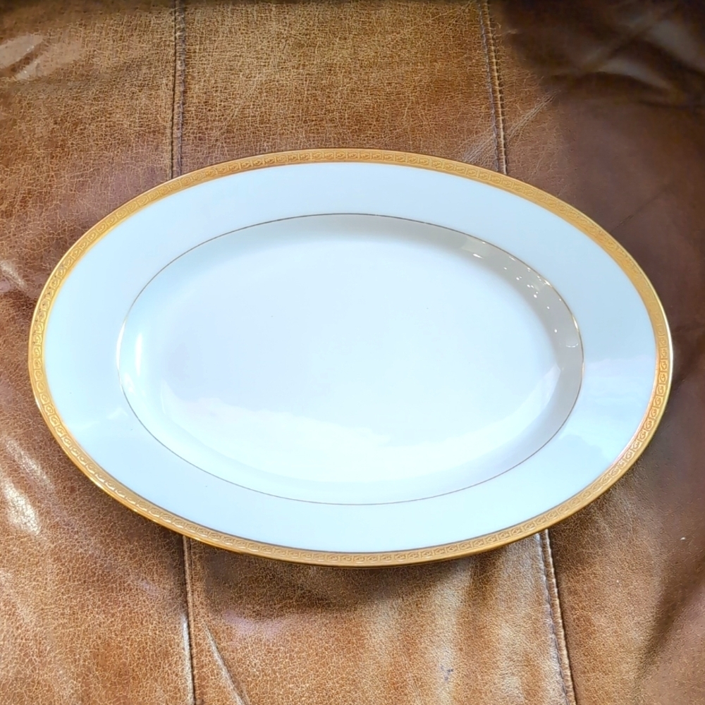 Elite Works Limoges France Fine China Platter White / Embellished Gold 13.75"